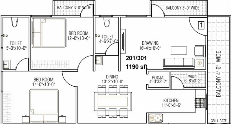 Grand RK Grand (2BHK+2T (1,190 sq ft) + Pooja Room 1190 sq ft)