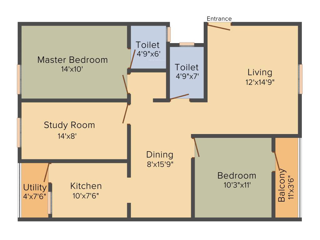 MV Value Plus (2BHK+2T (1,220 sq ft) + Study Room 1220 sq ft)