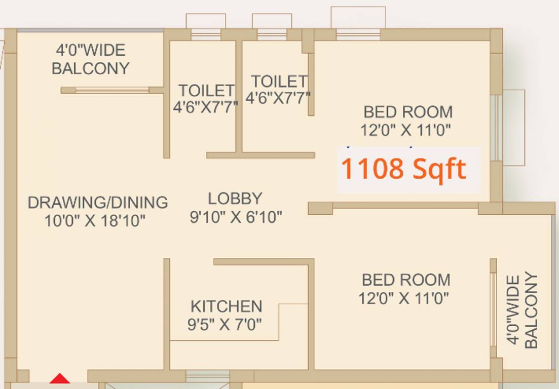 Alishan Infinia (2BHK+2T (1,108 sq ft) 1108 sq ft)