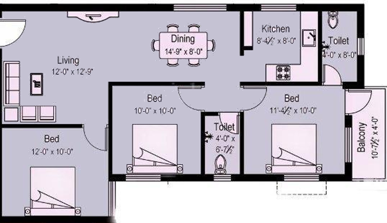 PC Aikya (3BHK+2T (1,105 sq ft) 1105 sq ft)