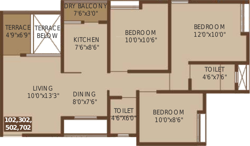  Aashray (3BHK+2T (990 sq ft) 990 sq ft)