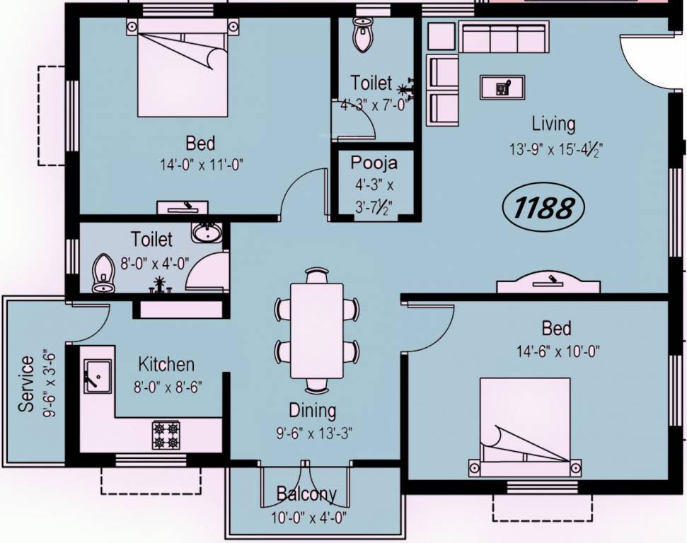 PC Aikya (2BHK+2T (1,188 sq ft) + Pooja Room 1188 sq ft)