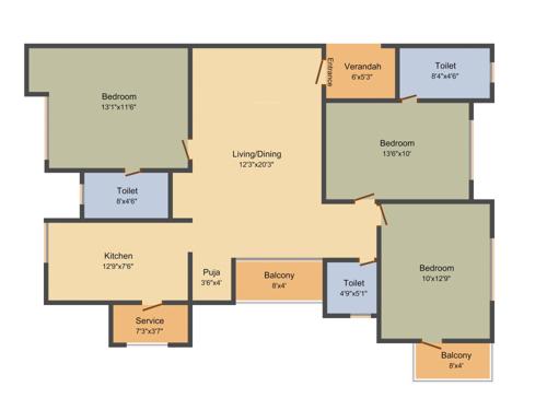 Redbrick Rathnam (3BHK+3T (1,461 sq ft) + Pooja Room 1461 sq ft)