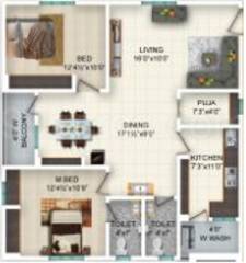 KSR Homes Fortune Heights (2BHK+2T (1,150 sq ft) + Pooja Room 1150 sq ft)