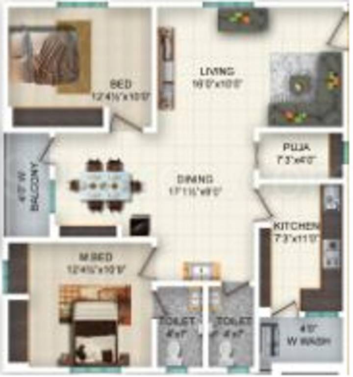 KSR Homes Fortune Heights (2BHK+2T (1,150 sq ft) + Pooja Room 1150 sq ft)