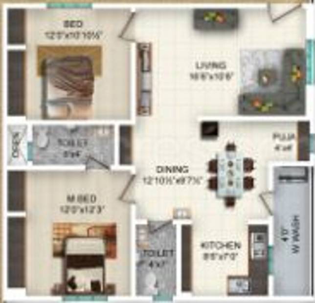 KSR Homes Fortune Heights (2BHK+2T (1,205 sq ft) + Pooja Room 1205 sq ft)