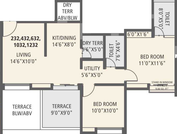 OM Tropica (2BHK+2T (1,041 sq ft) 1041 sq ft)