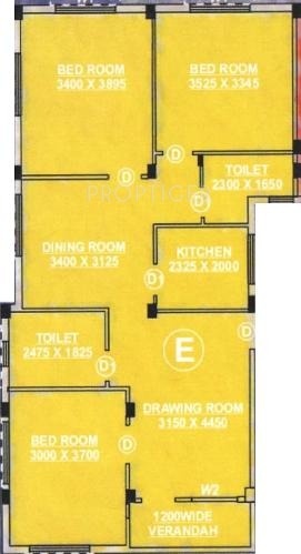 Rajwada Group Rajwada Pearl Floor Plan (3BHK+2T)