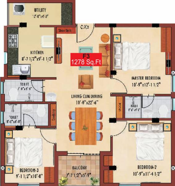 Ranga Yaazh (3BHK+3T (1,278 sq ft) 1278 sq ft)