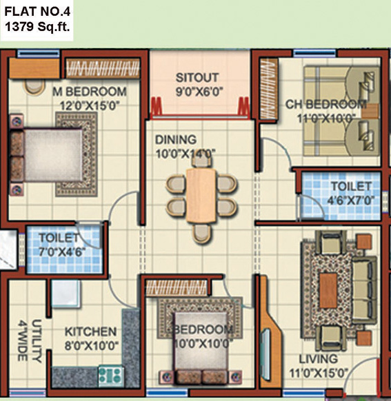Incor Bonsai Homes (3BHK+2T (1,379 sq ft) 1379 sq ft)