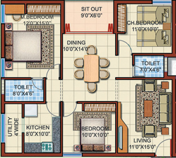 Incor Bonsai Homes (3BHK+2T (1,359 sq ft) 1359 sq ft)