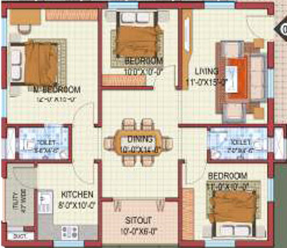Incor Bonsai Homes (3BHK+2T (1,390 sq ft) 1390 sq ft)