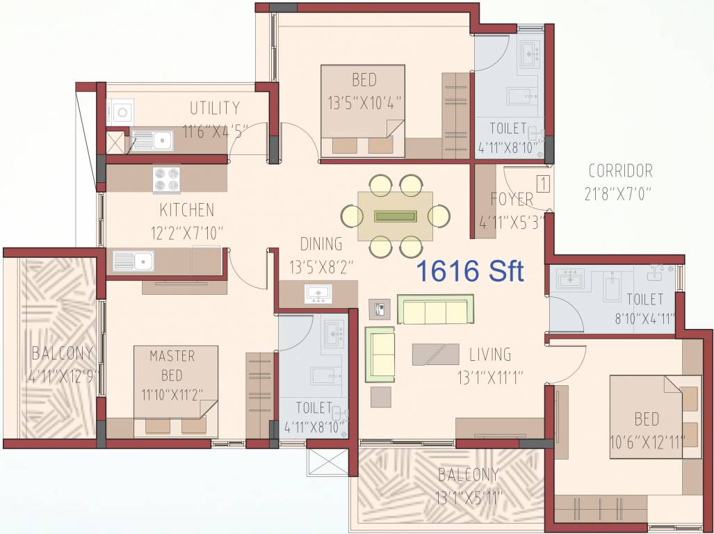 Mythreyi Naimisha (3BHK+3T (1,616 sq ft) 1616 sq ft)