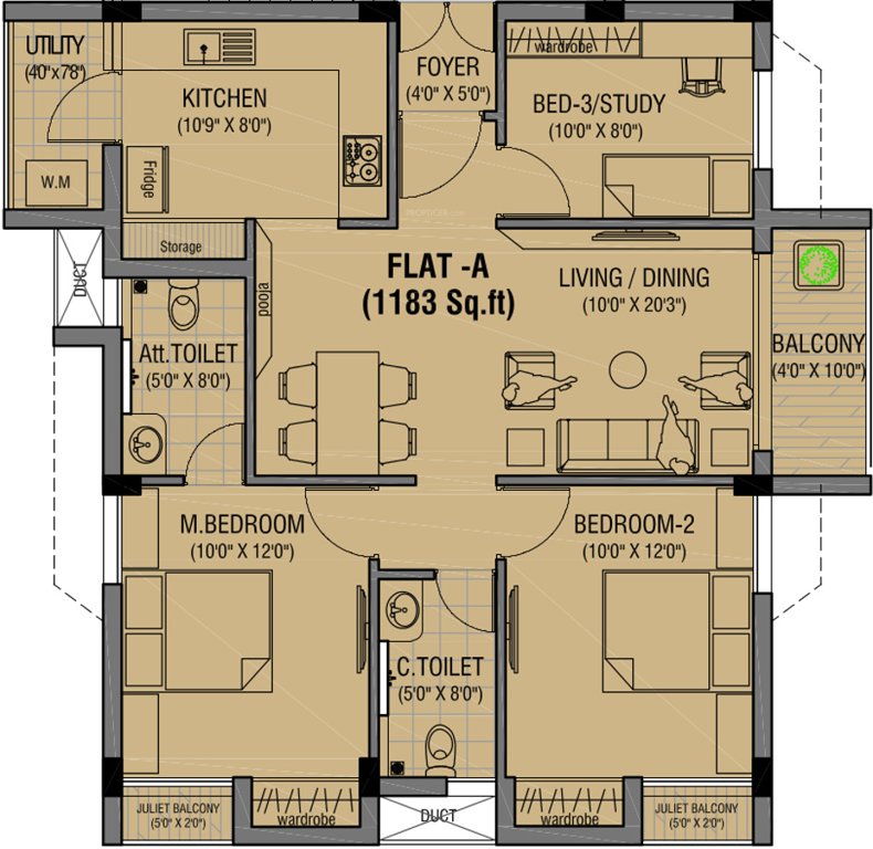 Rahul Krishna Vilas (3BHK+2T (1,183 sq ft) 1183 sq ft)