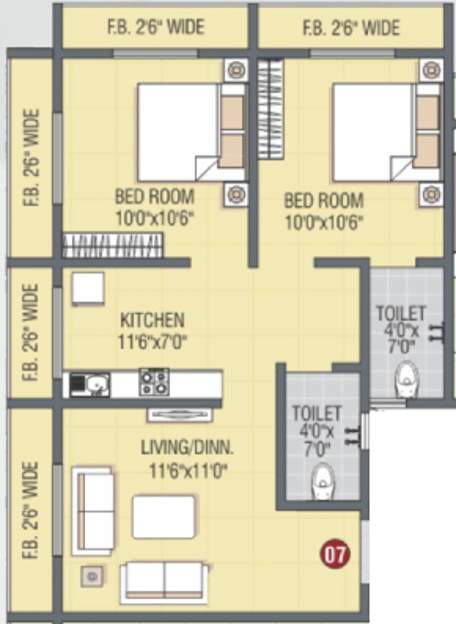 Shri Parrsssva Classic (2BHK+2T (890 sq ft) 890 sq ft)
