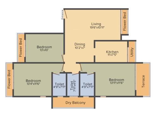 Sunteck Signia Waterfront (3BHK+3T (1,124 sq ft) 1124 sq ft)