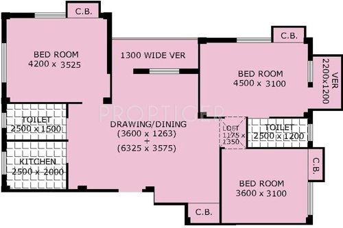 Mayfair Tulip (3BHK+2T (1,550 sq ft) 1550 sq ft)