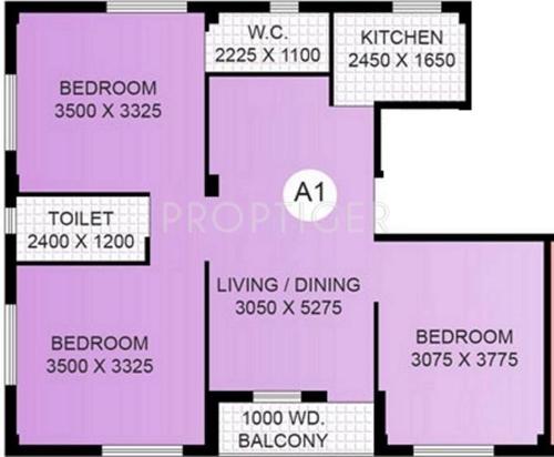 Mayfair Venegia (3BHK+2T (1,150 sq ft) 1150 sq ft)