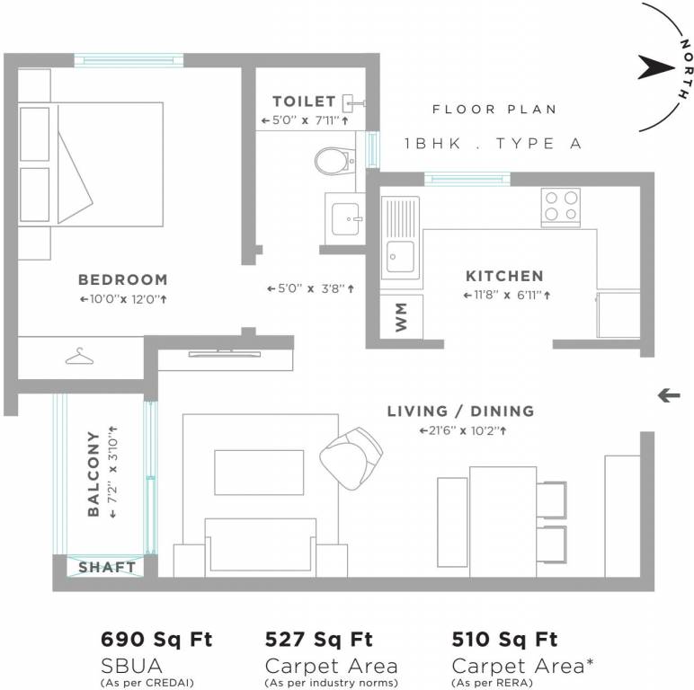 Assetz Here and Now (1BHK+1T (690 sq ft) 690 sq ft)