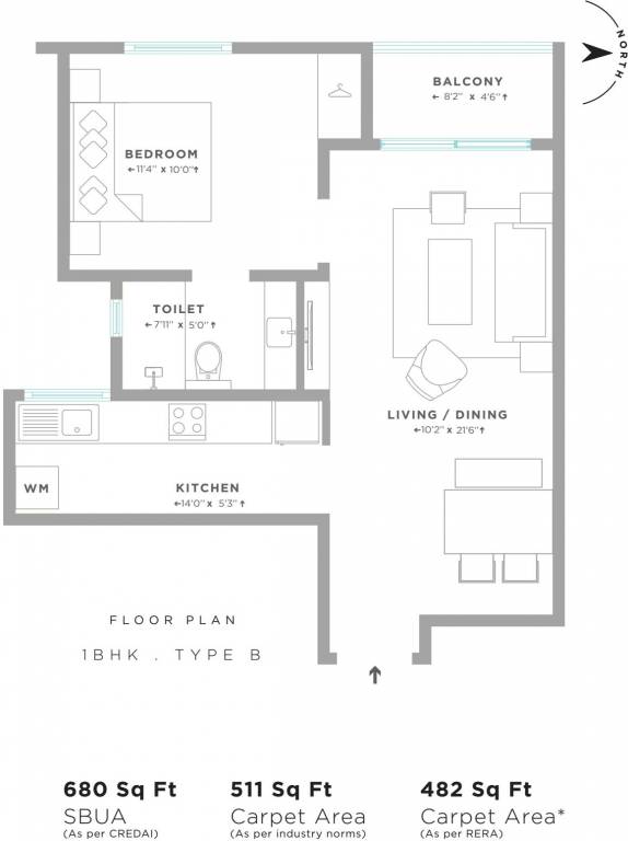 Assetz Here and Now (1BHK+1T (680 sq ft) 680 sq ft)