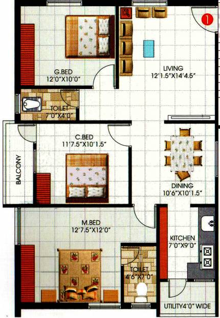 Sudhakar Royal Homes (3BHK+2T (1,332 sq ft) 1332 sq ft)