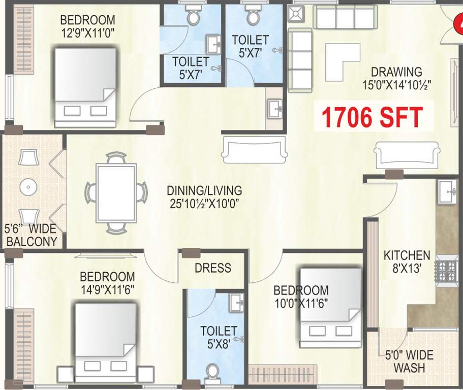 Trishala The Life (3BHK+3T (1,706 sq ft) 1706 sq ft)