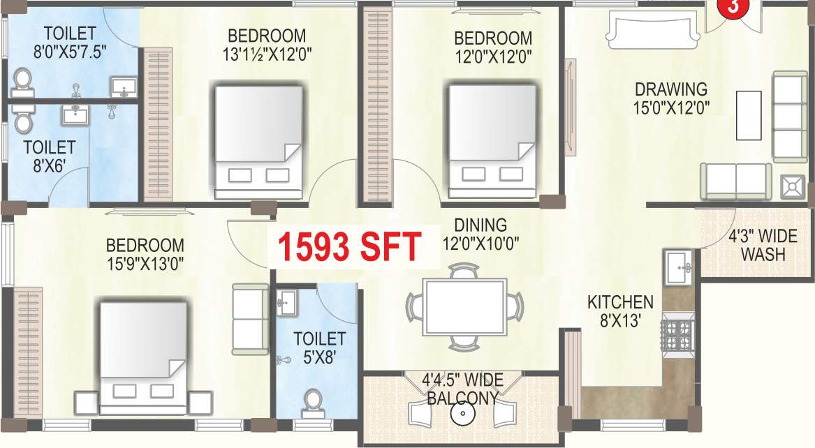 Trishala The Life (3BHK+3T (1,593 sq ft) 1593 sq ft)