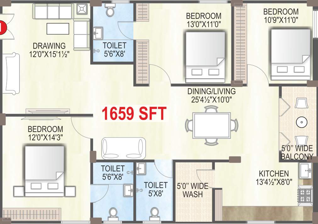 Trishala The Life (3BHK+3T (1,659 sq ft) 1659 sq ft)