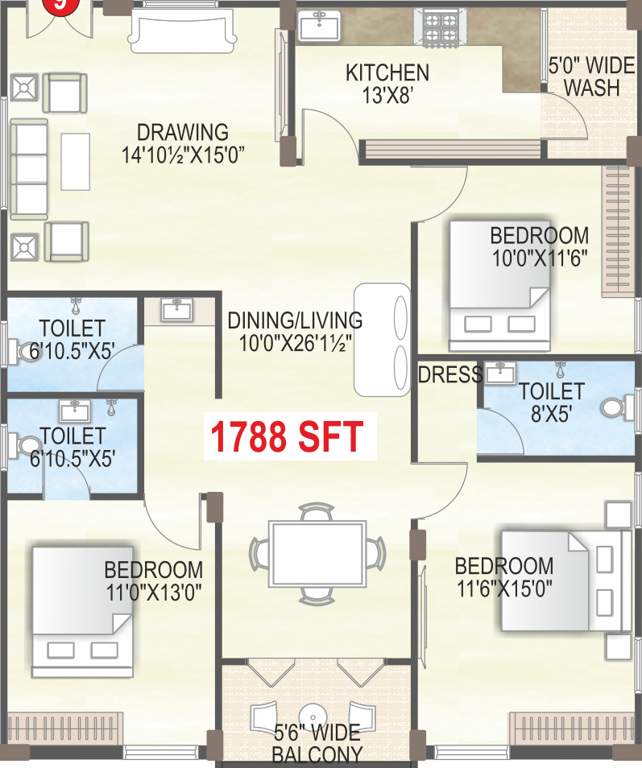 Trishala The Life (3BHK+3T (1,788 sq ft) 1788 sq ft)