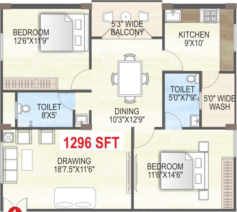 Trishala The Life (2BHK+2T (1,296 sq ft) 1296 sq ft)