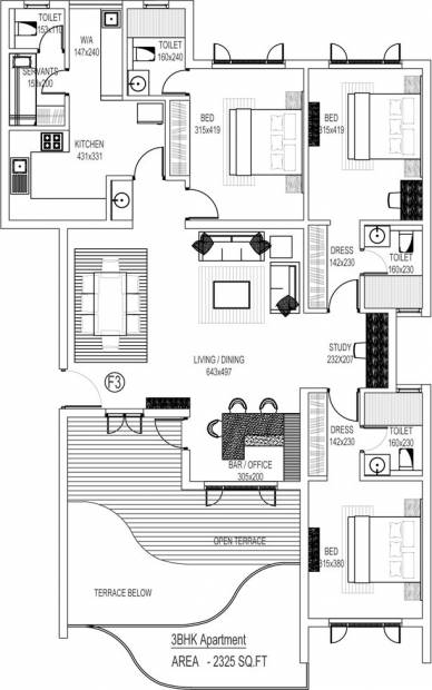 Asset Versatile (3BHK+3T (2,325 sq ft) + Study Room 2325 sq ft)