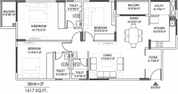 CoEvolve Northern Star (3BHK+3T (1,617 sq ft) 1617 sq ft)