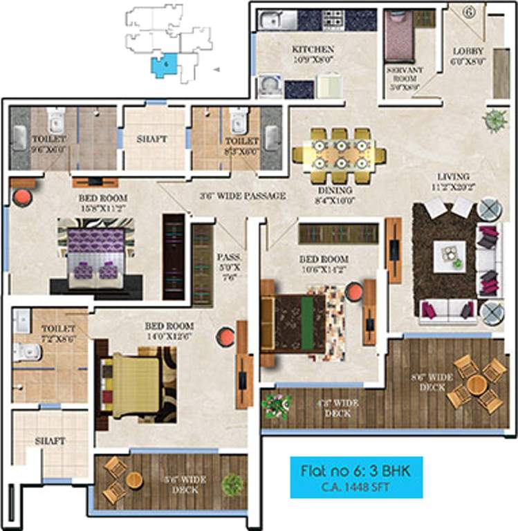 Bharat Skyvistas (3BHK+3T (1,448 sq ft) + Servant Room 1448 sq ft)