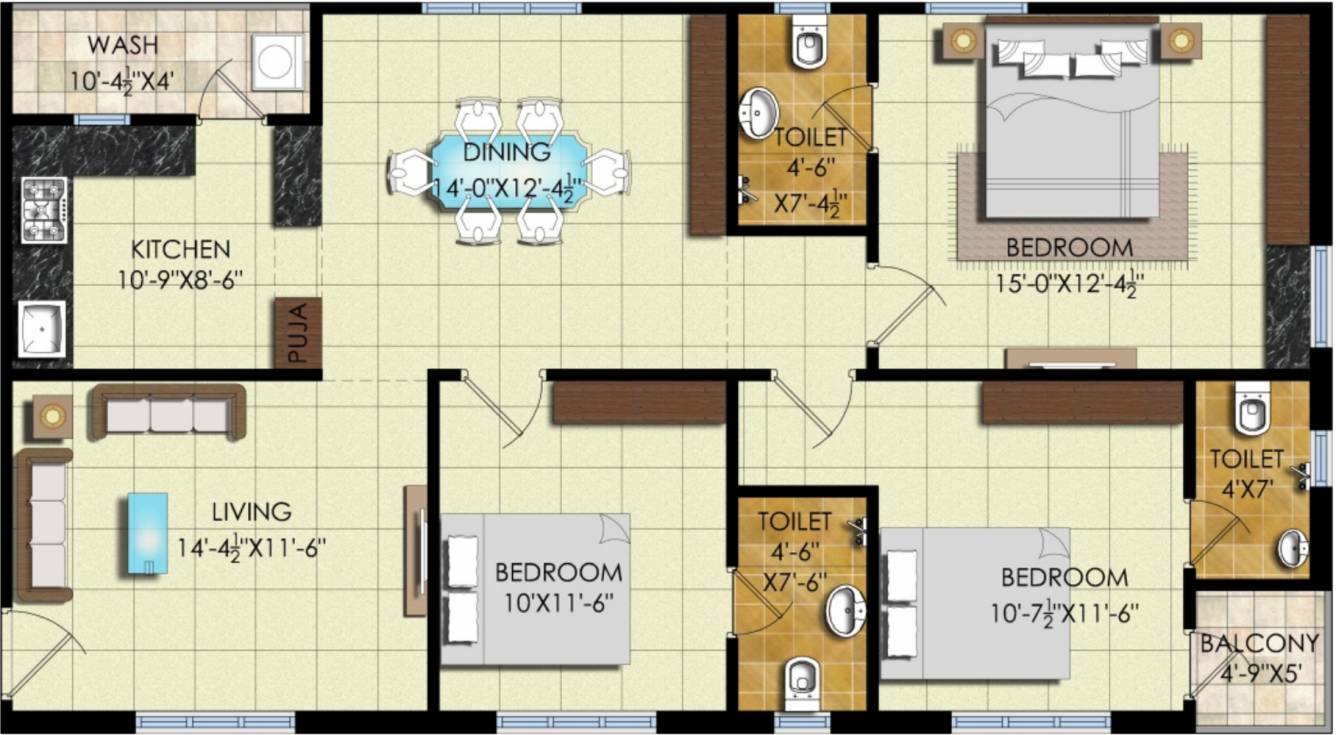 Lakshmi Sree Likhitha Pride (3BHK+3T (1,465 sq ft) 1465 sq ft)