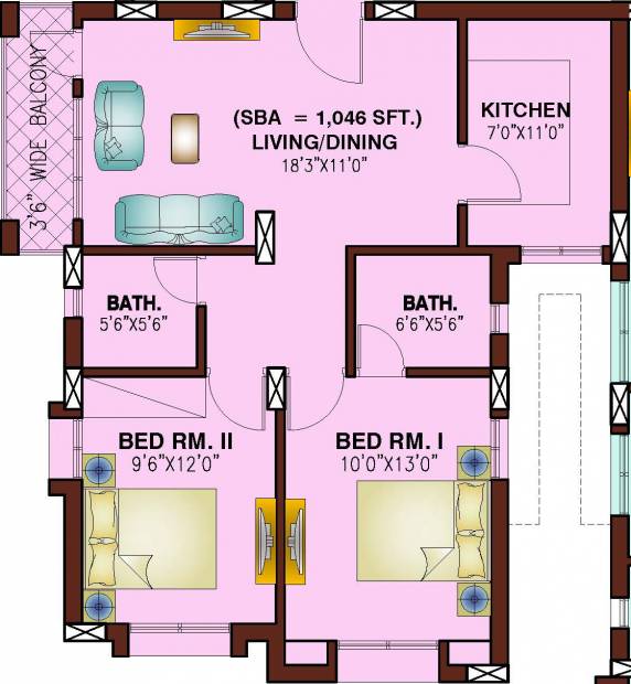 Dream Home Orchid Residency (2BHK+2T (1,046 sq ft) 1046 sq ft)