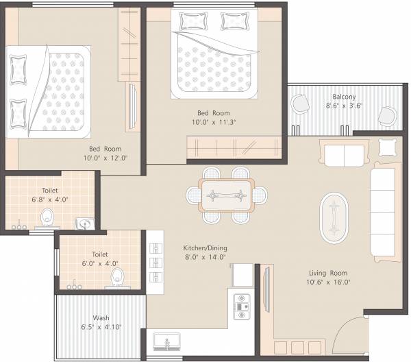Infinity The Earth Infinity (2BHK+2T (1,040 sq ft) 1040 sq ft)