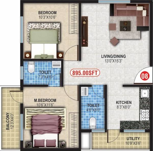 Balaji Sapthagiri Towers (2BHK+2T (895 sq ft) 895 sq ft)