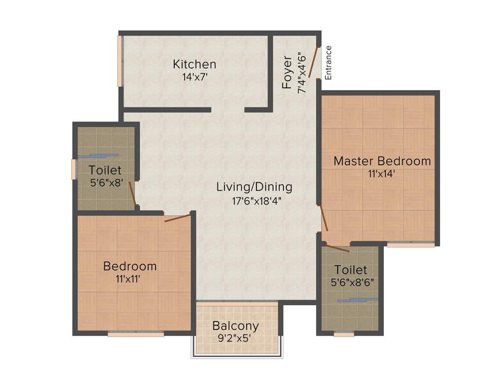 Prestige Misty Waters (2BHK+2T (1,140 sq ft) 1140 sq ft)