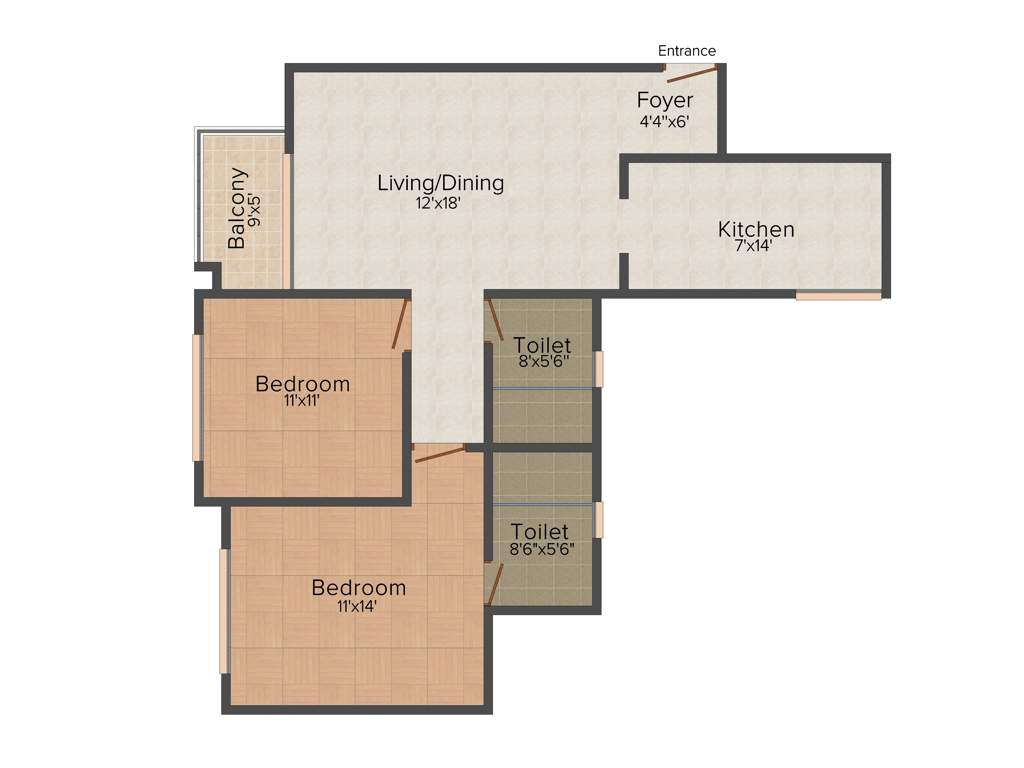 Prestige Misty Waters (2BHK+2T (1,138 sq ft) 1138 sq ft)