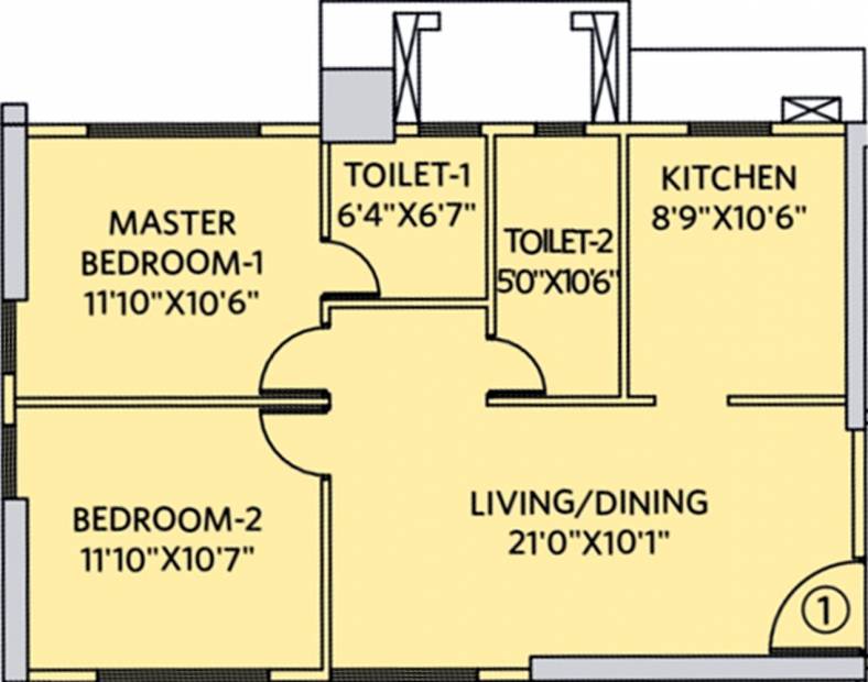 Siddha Seabrook (2BHK+2T (1,144 sq ft) 1144 sq ft)