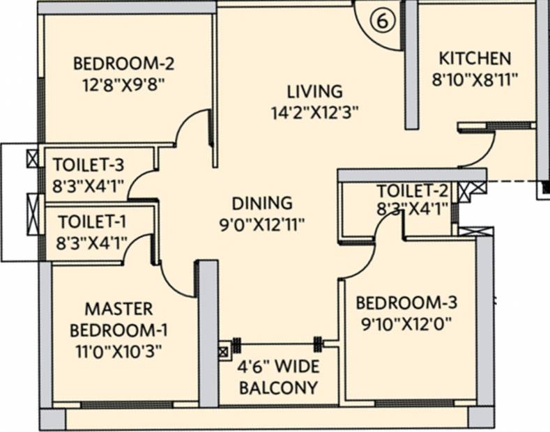 Siddha Seabrook (3BHK+3T (1,536 sq ft) 1536 sq ft)