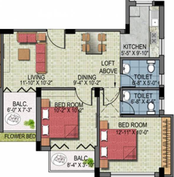 KIC Navrang (2BHK+2T (949 sq ft) 949 sq ft)