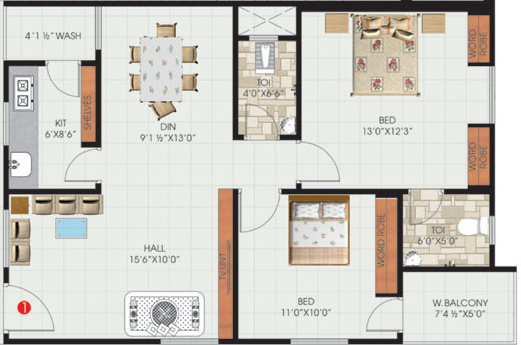 Janani Gayathri Residency (2BHK+1T (1,185 sq ft) 1185 sq ft)