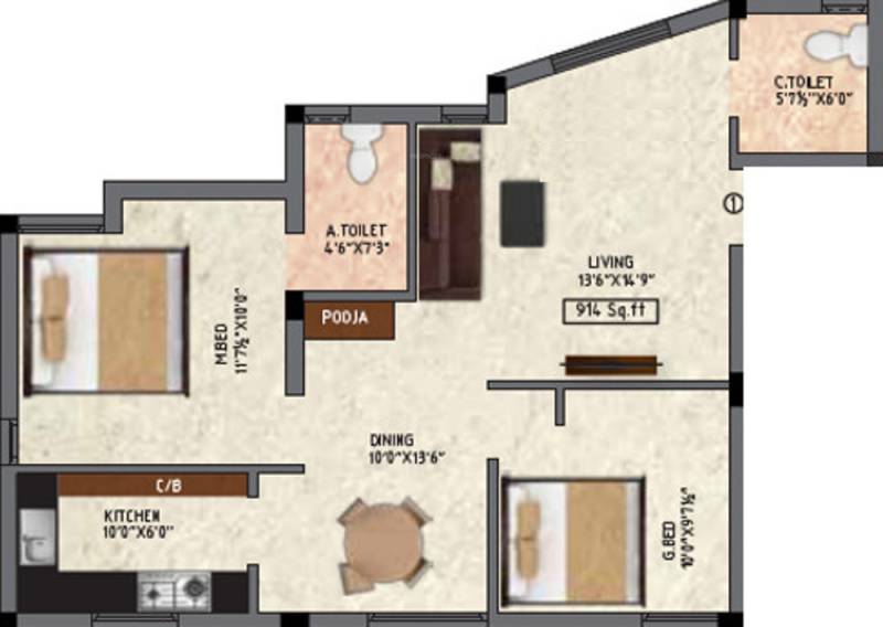 MS Gulmohar Apartments (2BHK+2T (914 sq ft) + Pooja Room 914 sq ft)