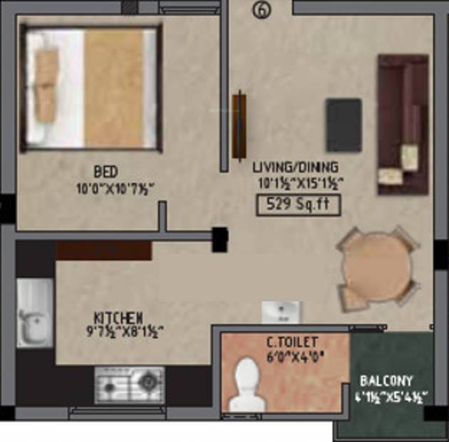 MS Gulmohar Apartments (1BHK+1T (529 sq ft) 529 sq ft)