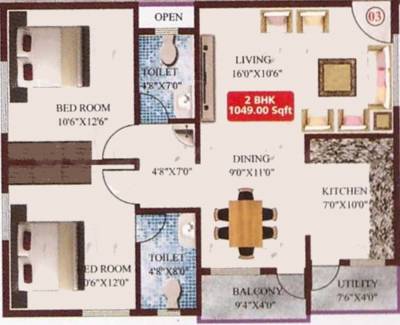 Sai Sri Aditya Nivas (2BHK+2T (1,049 sq ft) 1049 sq ft)