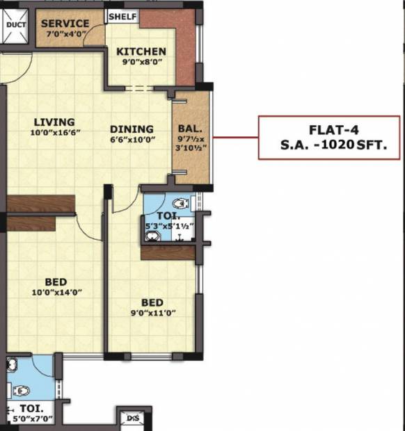 Sri Imperial Towers (2BHK+2T (1,020 sq ft) 1020 sq ft)