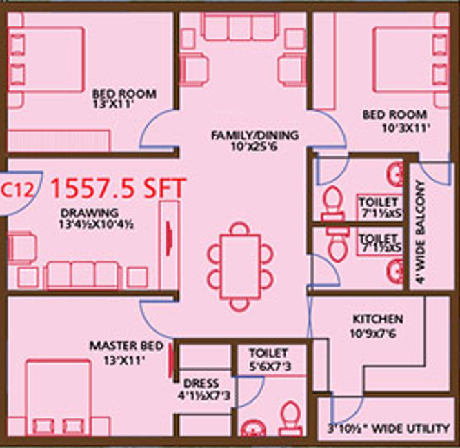 Armsburg Koundinya (3BHK+3T (1,557 sq ft) 1557 sq ft)