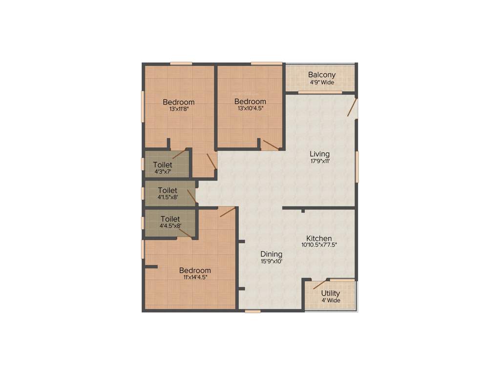 Infocity Majestic (3BHK+3T (1,665 sq ft) Pooja Room 1665 sq ft)