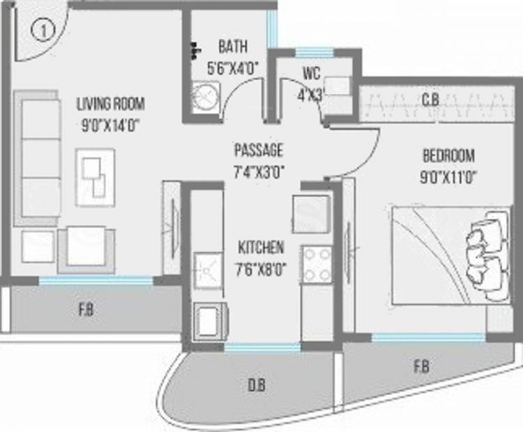 RNA NG Canary (1BHK+1T (621 sq ft) 621 sq ft)